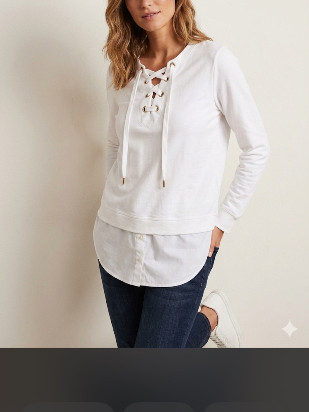 Calvin Klein White Lace-Up Pullover Sweatshirt